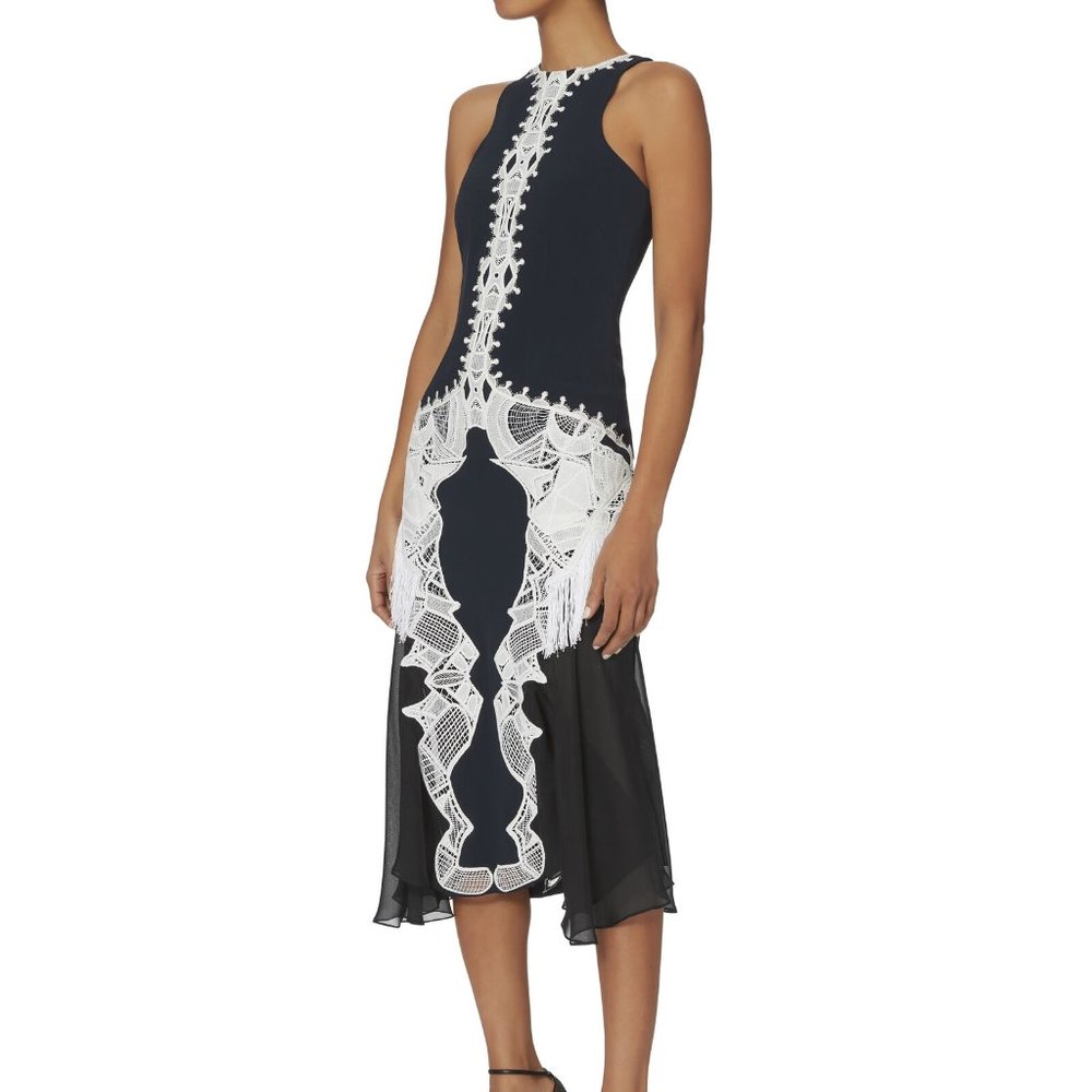 Jonathan Simkhai Contrast Lace and Fringe Dress